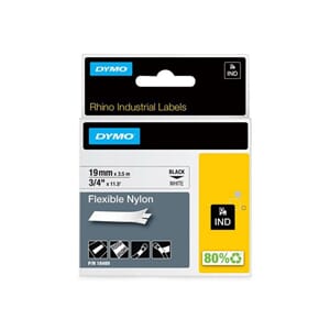TAPE DYMO RHINO NYLON SORT/HVIT 19MM