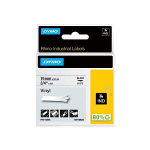TAPE DYMO RHINO VINYL SORT/HVIT 19MM