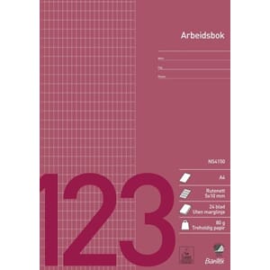ARBEIDSBOK A4 RUT 5X10MM N.STD RØD