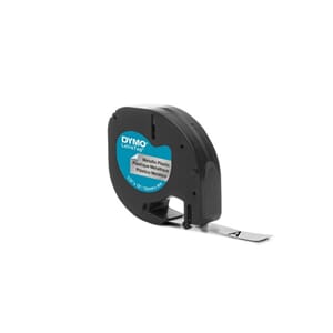 TAPE DYMO LETRATAG 12MM METAL SORT/SØLV