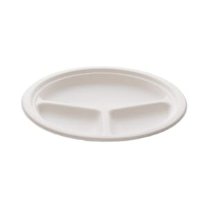 TALLERKEN BAGASSE 26CM 3ROM HVIT (50)