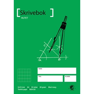 SKRIVEBOK A4 80G 24BL 5X10 RUTET