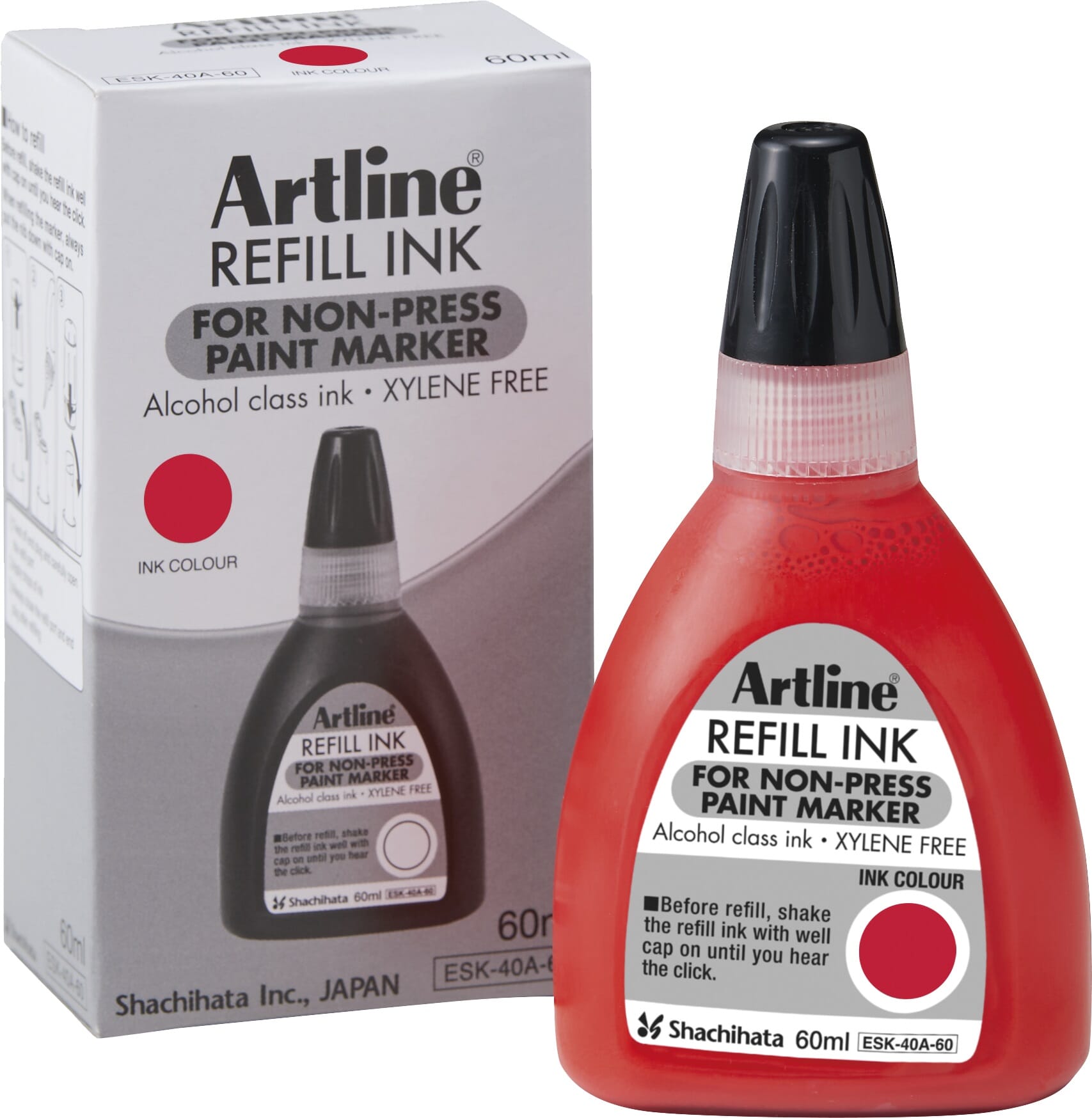 ARTLINE NON-PRESS 437A REFILL INK RED 60ML - Kontorspar Førde AS