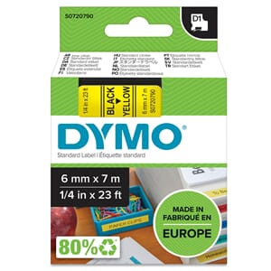 MERKETAPE DYMO D1 6MMX7M SORT/GUL