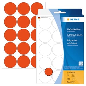 HERMA ETIKETT RØD Ø32MM (480)